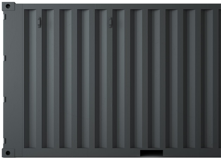 Vue latérale d'un conteneur de stockage en acier ondulé gris anthracite